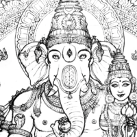 drawing of Śrī Mahāgaṇapati with consort